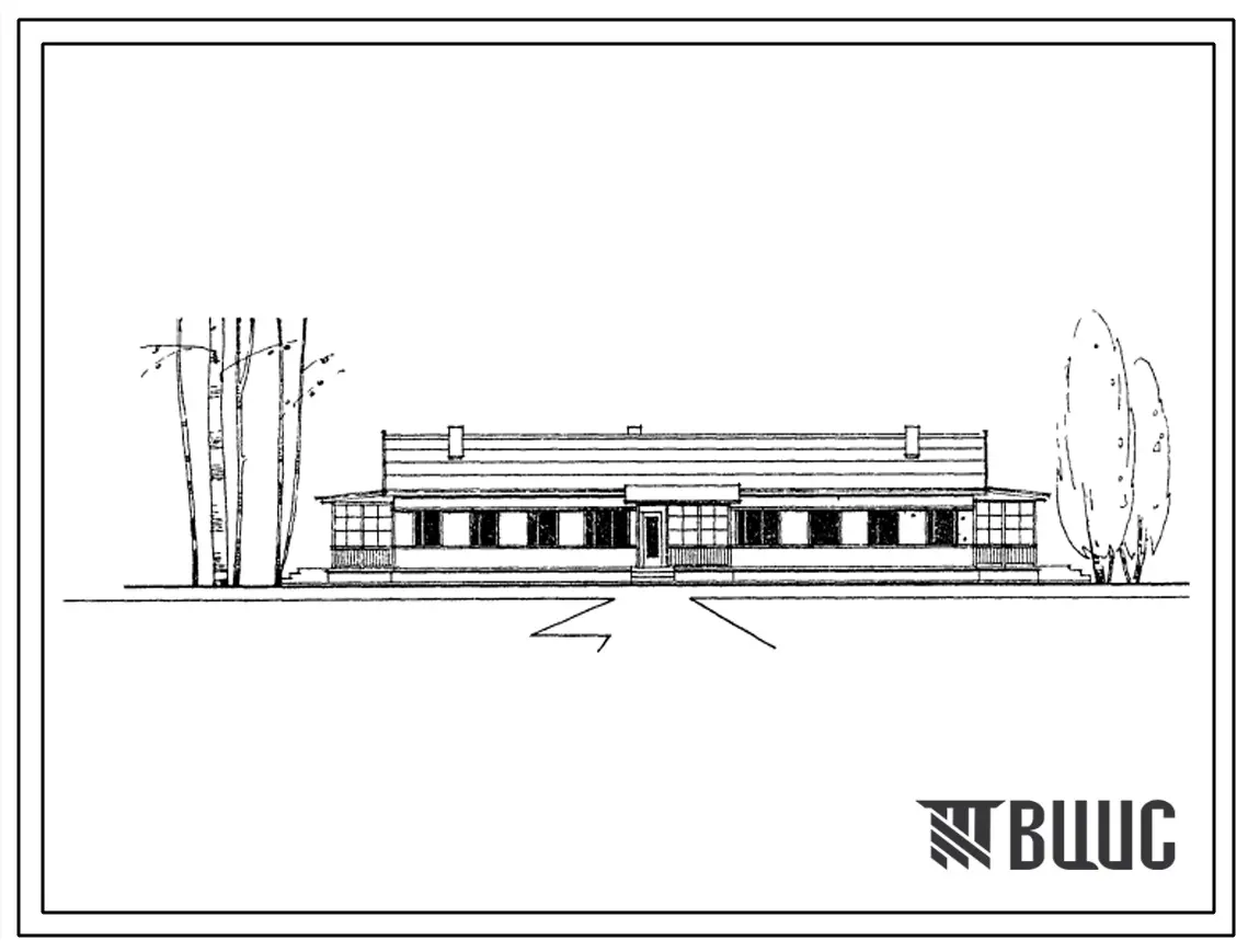 Типовой проект 1-50К-11 Одноэтажный трехквартирный жилой дом с 2,3- комнатными квартирами с полным благоустройством, стены каркасно-фибролитовые.