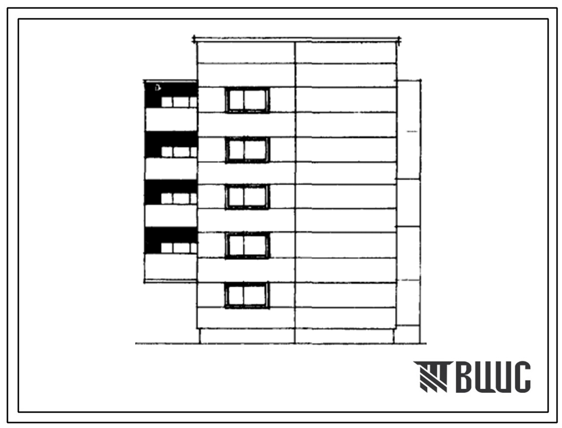 Типовой проект 104-042/1 Пятиэтажная блок-секция рядовая с правым торцевым окончанием на 14 квартир (однокомнатных 1Б-4, двухкомнатных 2Б-4, трехкомнатных 3Б-2, четырехкомнатных 4Б-4). Для строительства во 2Б и 2В климатических подрайонах Латвийской ССР