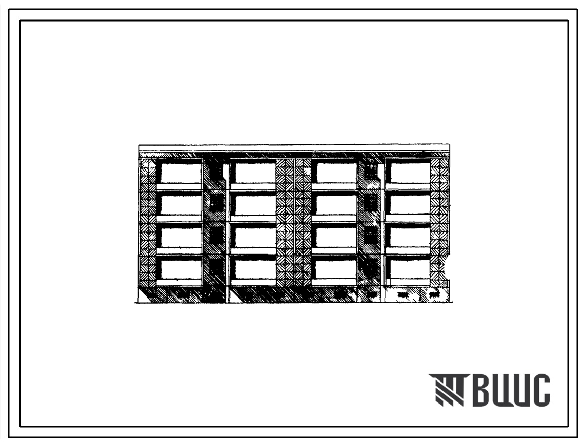 Типовой проект IVз-500УС-05/1 Четырехэтажная 16-квартирная рядовая с торцовым окончанием блок-секция (трехкомнатных 3Б — 8, четырехкомнатных 4Б — 8). Для строительства в IVА климатическом подрайоне Туркменской ССР сейсмичностью 7 баллов.