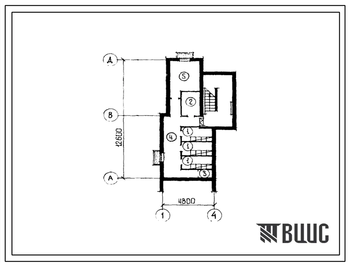 Типовой проект П-2-15(114-89-87.83) Хозяйственно-бытовые помещения в подвале 4-квартирного жилого дома (убежище на 15 человек, размеры убежища 12,6м на 4,8м, режимы вентиляции 1,2).
