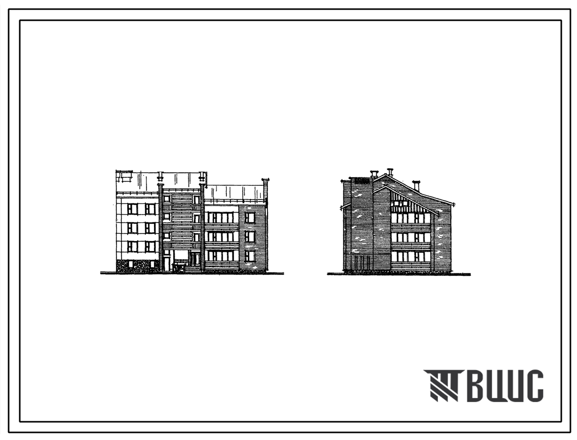 Типовой проект 89-029/1 Блок-секция 12-П 3-этажная 9-квартирная торцовая с квартирами 1Б-2Б-4Б (правая).