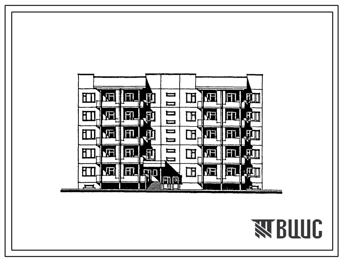 Типовой проект 178-09см.86 Блок-секция 5-этажная 34-квартирная для малосемейных 1А-1А-1Б-1Б-2А-2Б-2Б рядовая с торцевыми окончаниями