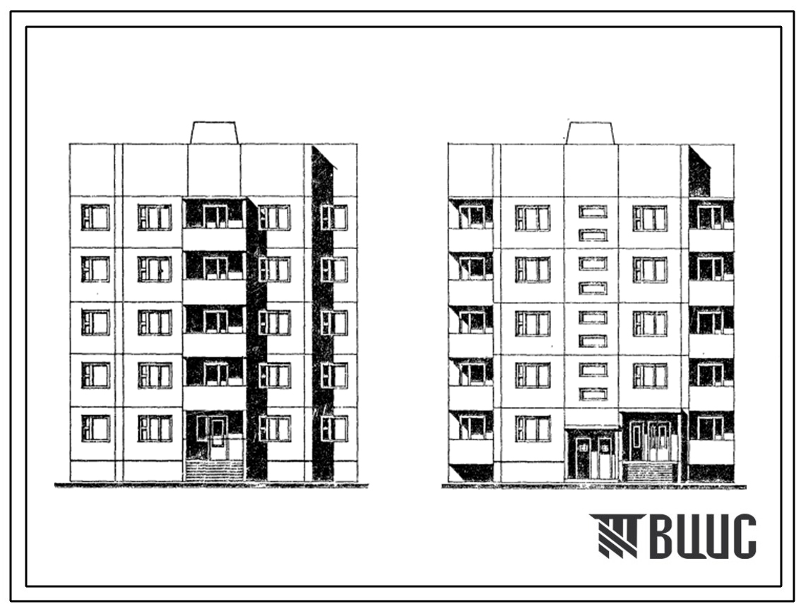 Типовой проект 122-088см.13.86 Блок-секция рядовая 5-этажная 14-квартирная со сквозным проходом 1Б-2Б-3Б (для строительства в г. Магадане)