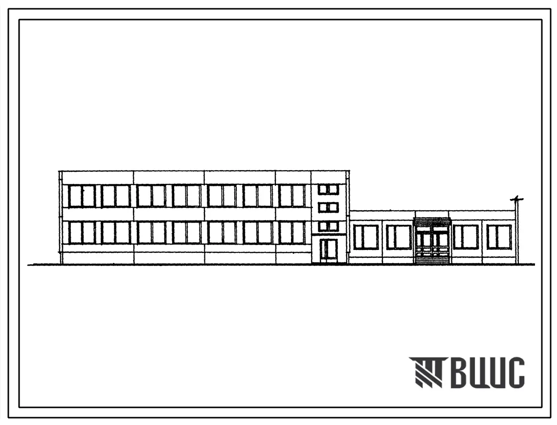 Типовой проект 271-28-125(75)-8 Двухэтажный блок обслуживания с входным вестибюлем общежитий для рабочих и служащих на 600 – 800 мест. Здание двухэтажное в конструкциях серии 125 (75). Стены из однослойных легкобетонных панелей.
