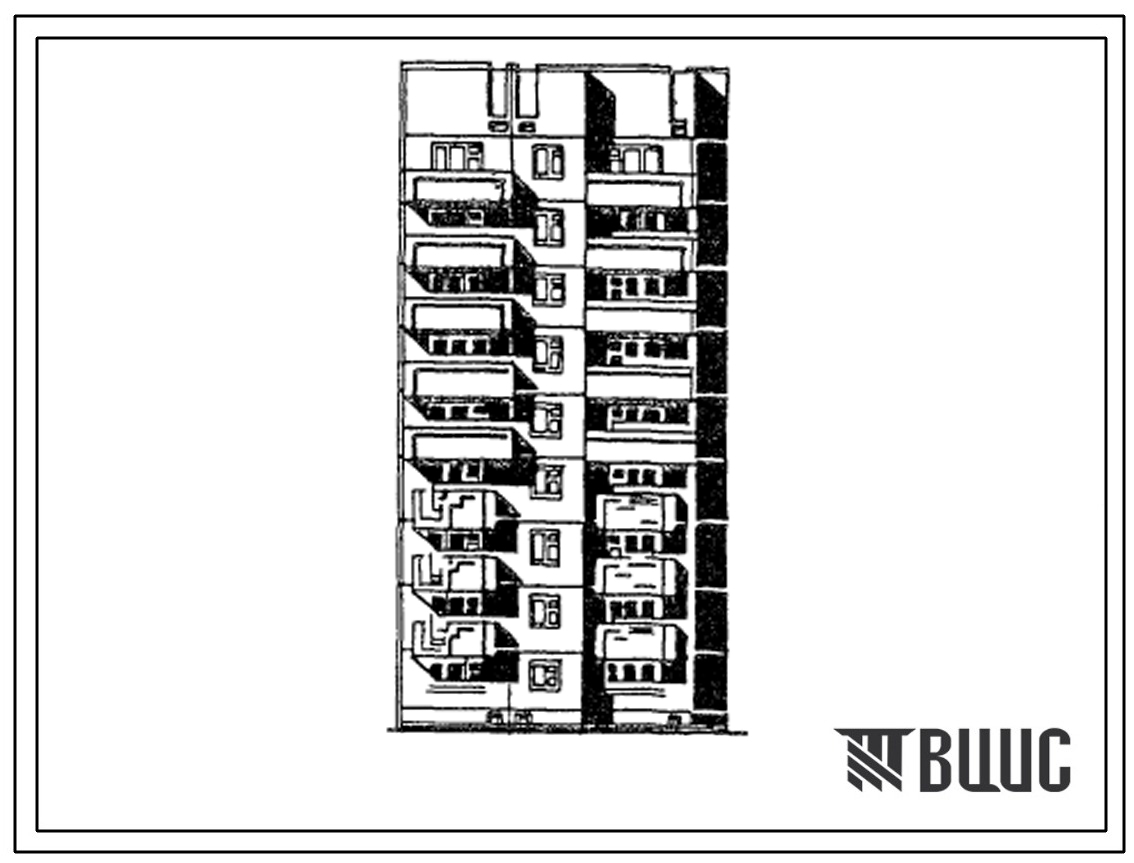 Типовой проект 97-0262.23.86 9-этажный 27-квартирный угловой блок-комплект правый 9Уп-1Б-3Б (для г. Караганды)