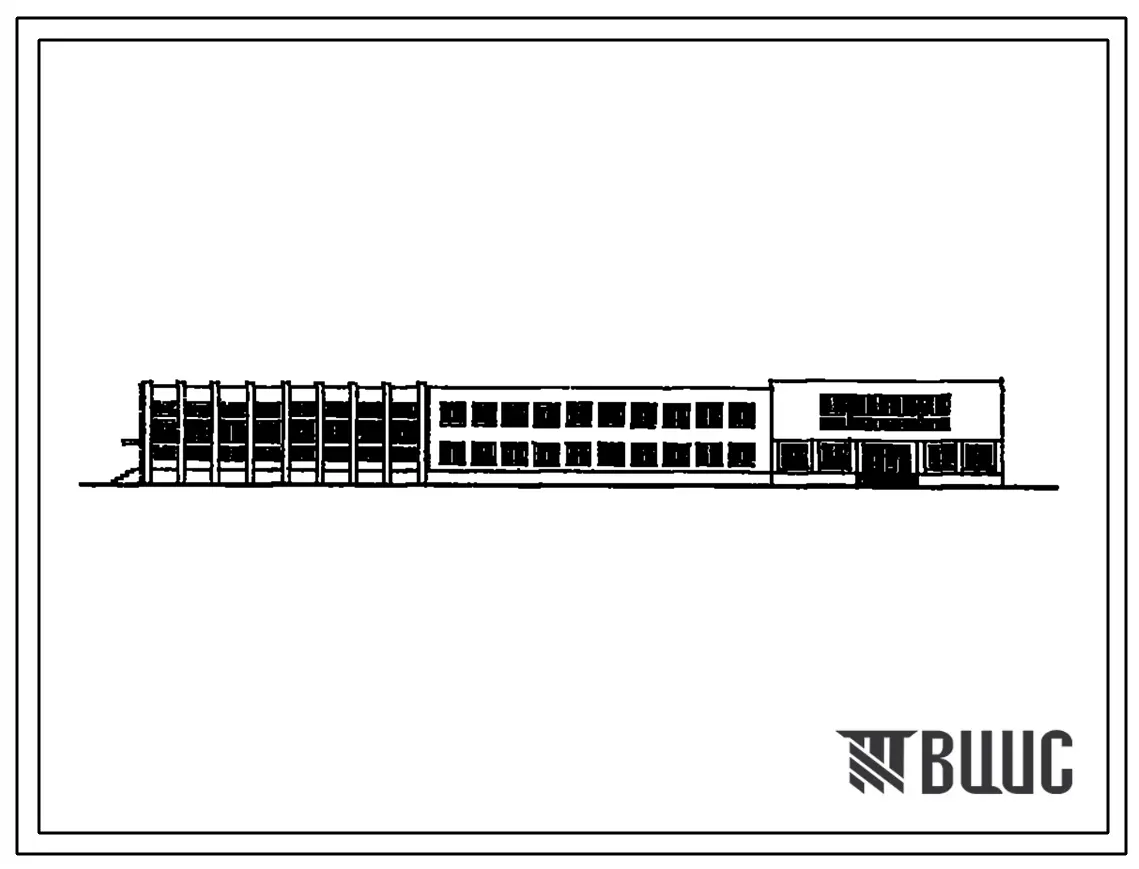 Типовой проект 224-1-426.84 Средняя школа на 22 классов (834 учащихся). Для Украины. Здание одно-, двухэтажное. Стены из кирпича.