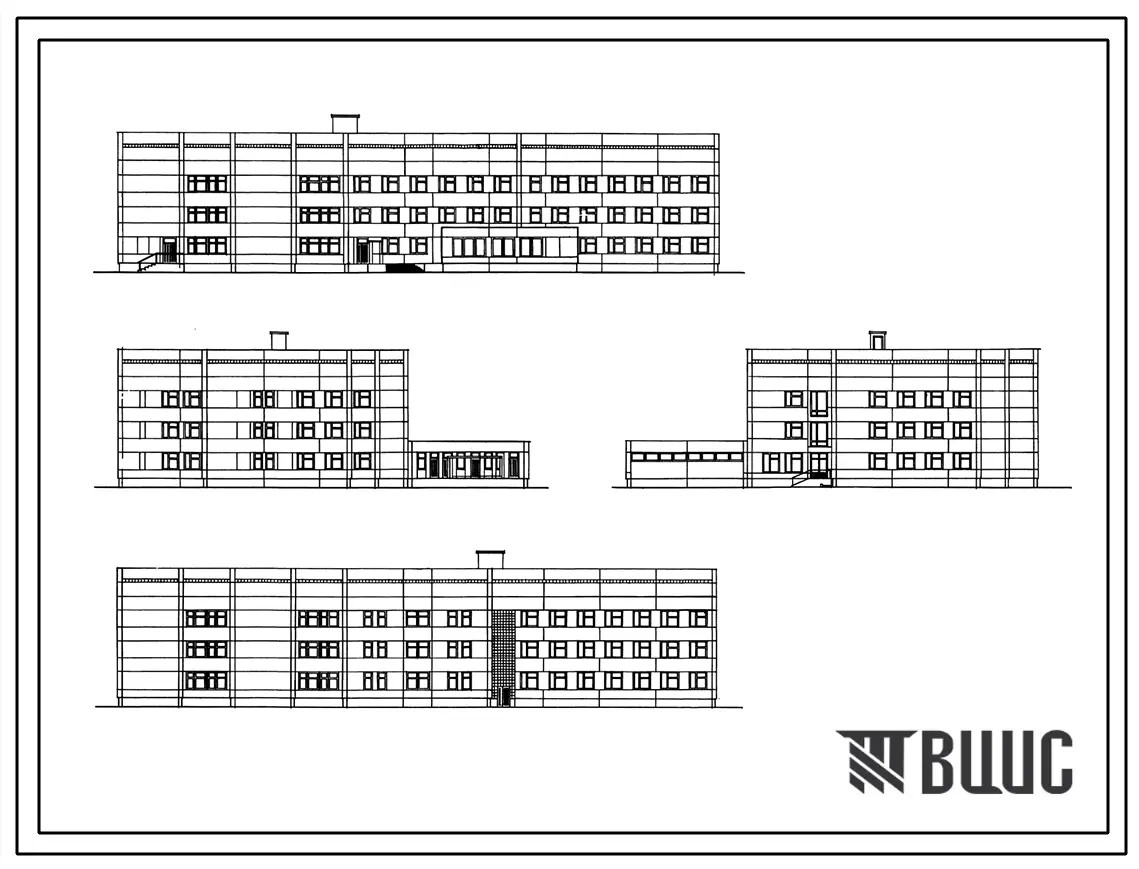 Типовой проект 252-4-30 Детская городская поликлиника на 300 посещений в смену. Здание одно -, трехэтажное. Каркас сборный железобетонный серии ИИ-04. Стены из керамзитобетонных панелей (вариант - из ячеистобетонных панелей).Полный исходный проект.