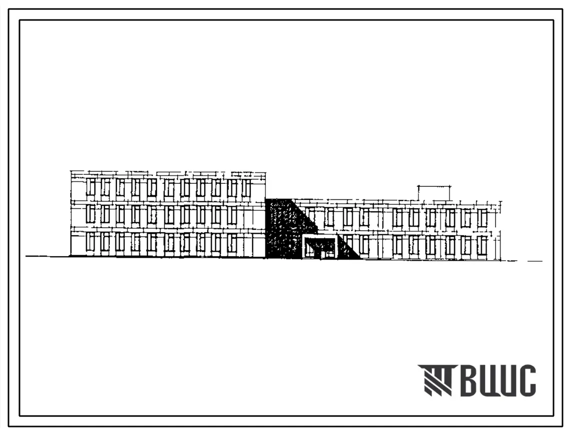 Типовой проект 223-1-517.86 Школа на 11 классов (264 учащихся). Здание двух-, трехэтажное. Стены из крупных легкобетонных блоков.