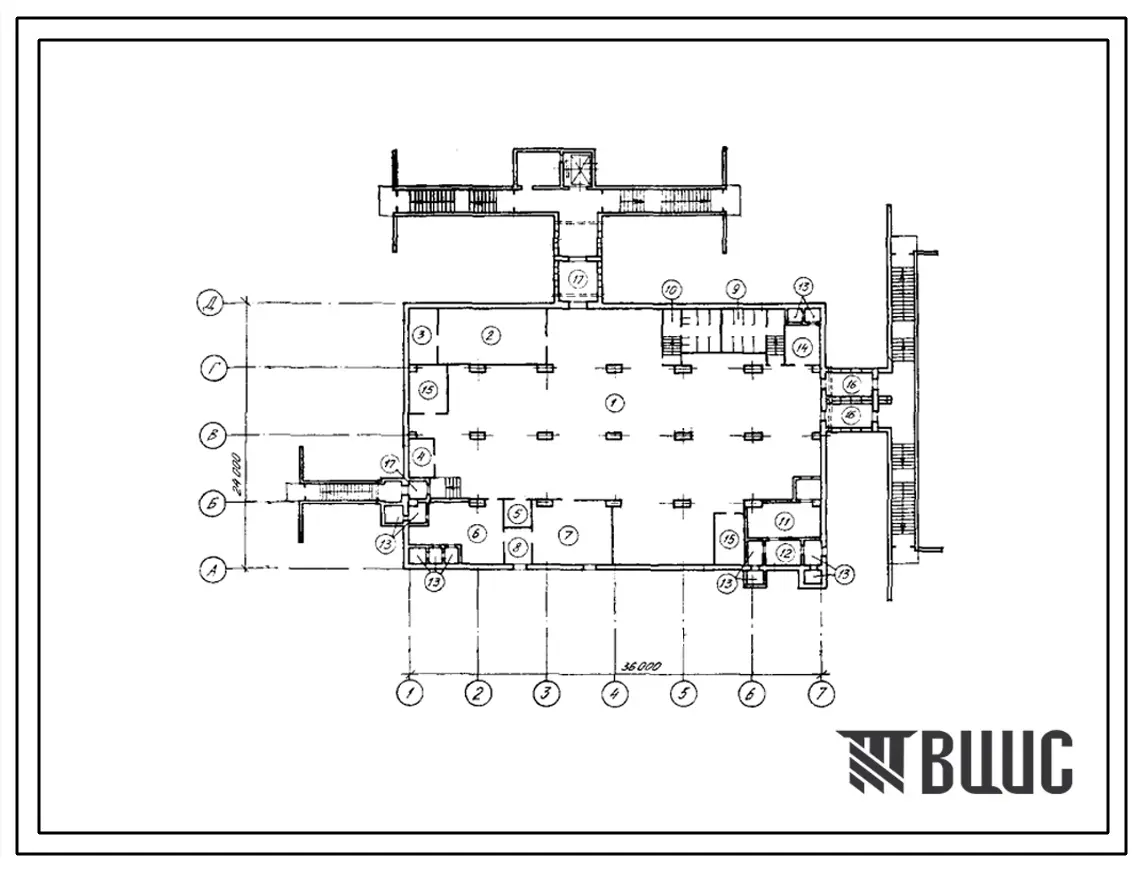 Типовой проект А-II,III,IV-1200-432.89 Склад материалов и оборудования отдельно стоящий заглубленный. Стены монолитные железобетонные (убежище на 1200 человек, размеры убежища 36м на 24м, режимы вентиляции 1,2,3).