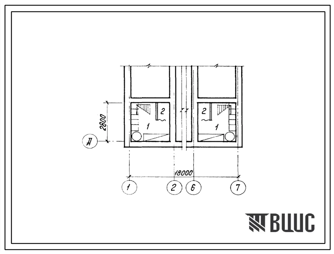 Типовой проект П-4-12(141-26-97.86) Помещения подвалов двухэтажного двухквартирного жилого дома с четрехкомнатными квартирами в двух уровнях, (убежище на 12 человек, размеры убежища 18м на 2,8м, режимы вентиляции 1).