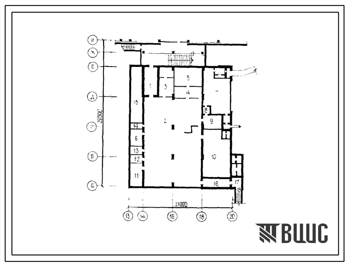 Типовой проект А-2-100(252-3-39с.83) Хозяйственно-бытовые помещения в подвале главного корпуса кардиологического диспансера на 120 коек, (убежище на 100 человек, размеры убежища 29,5м на 21м, режимы вентиляции 1,2).