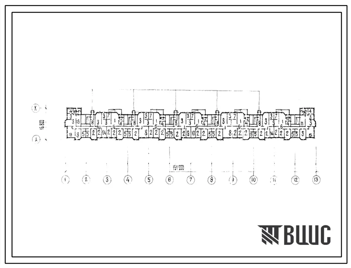 Типовой проект П-3-1704(112-012м(1)) Помещения общественного назначения, размещаемые в подвале 9-этажного дома, (убежище на 1704 человек, размеры убежища 151,2м на 16,8м, режимы вентиляции 1,2,3).