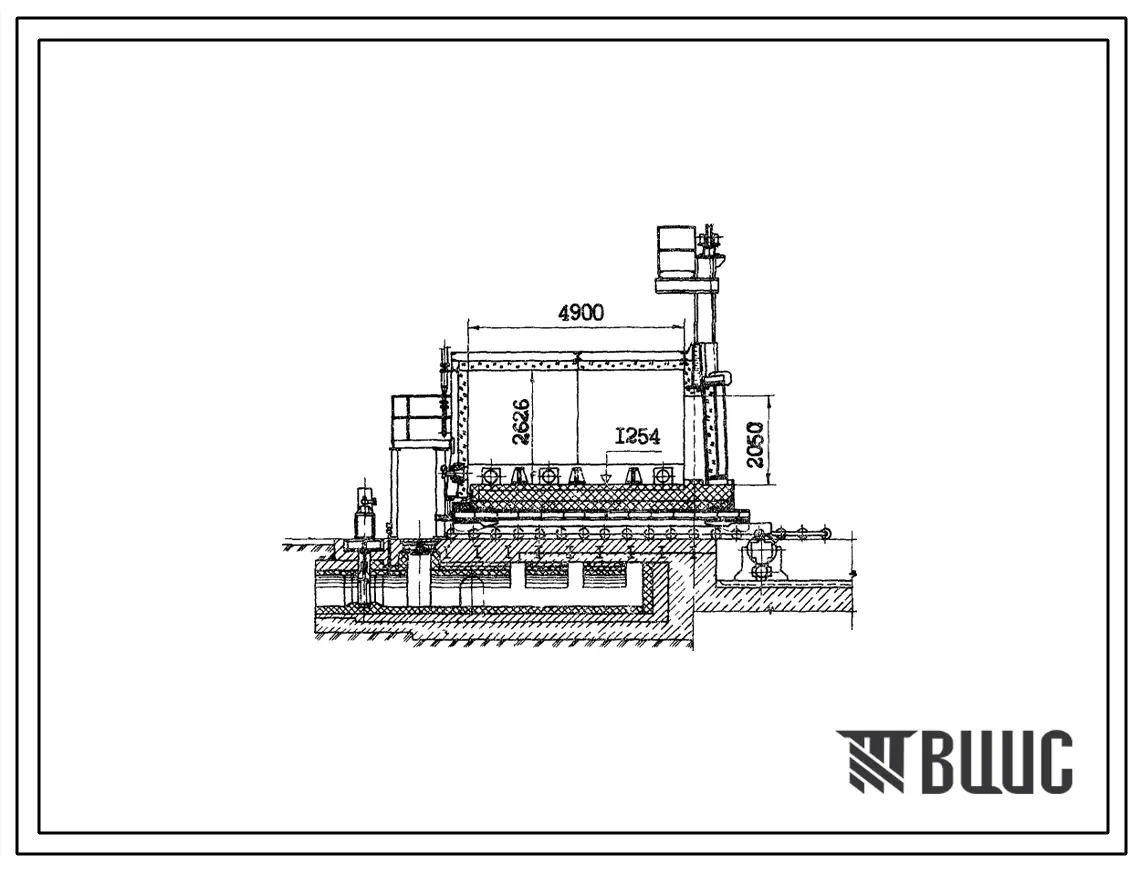 Типовой проект 406-9-252 Печь термическая с выкатным подом размерами 2,5х5,0 м на газе с отводом продуктов сгорания в боров