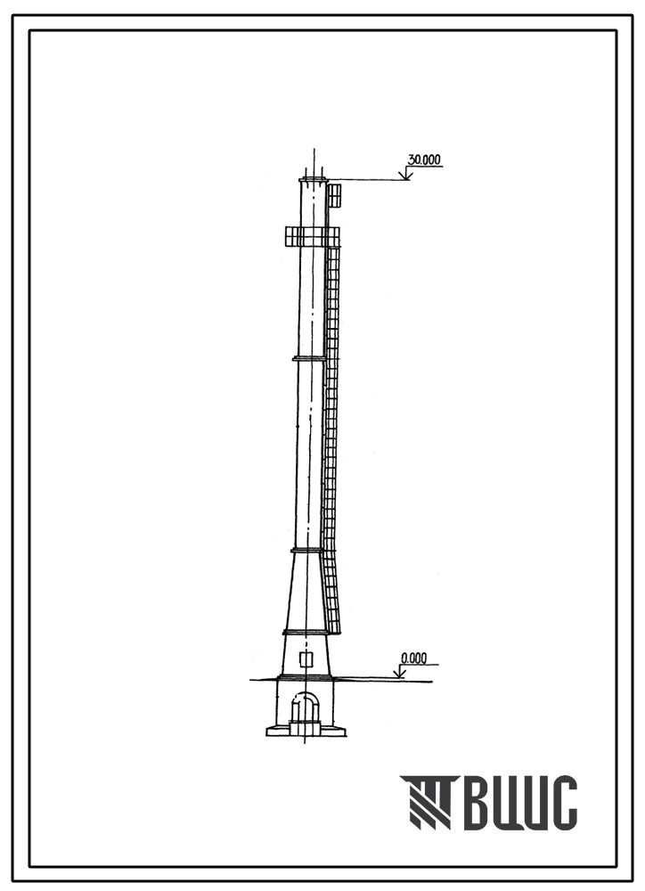 Типовой проект 907-2-276.89 Труба дымовая сборная из стальных секций, защищенных термокислоупорным бетоном Н=30 м, До=1,5 м с подземным примыканием газоходов.