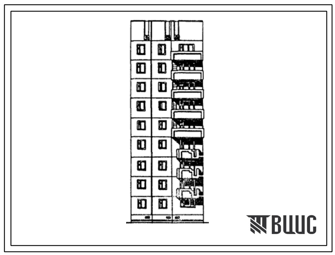 Типовой проект 97-0259.23.86 9-этажный 18-квартирный рядовой блок-комплект левый 9Рл1-1Б-3А (для г. Караганды)