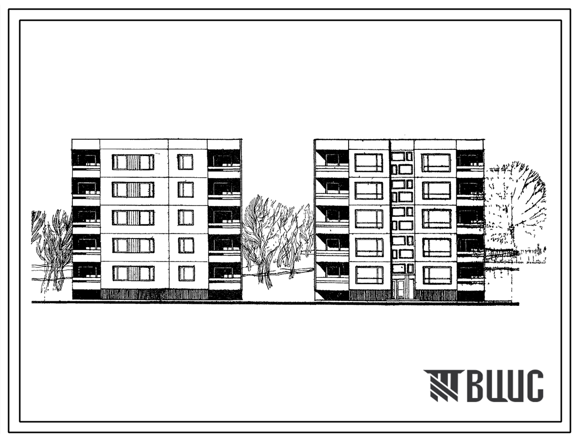 Типовой проект 99-015 Блок-секция пятиэтажного дома торцевая правая на 10 квартир (трехкомнатных 3А-5, пятикомнатных 5А-5). Для строительства во 2 и 3 климатическом районах и 1В климатическом подрайоне.