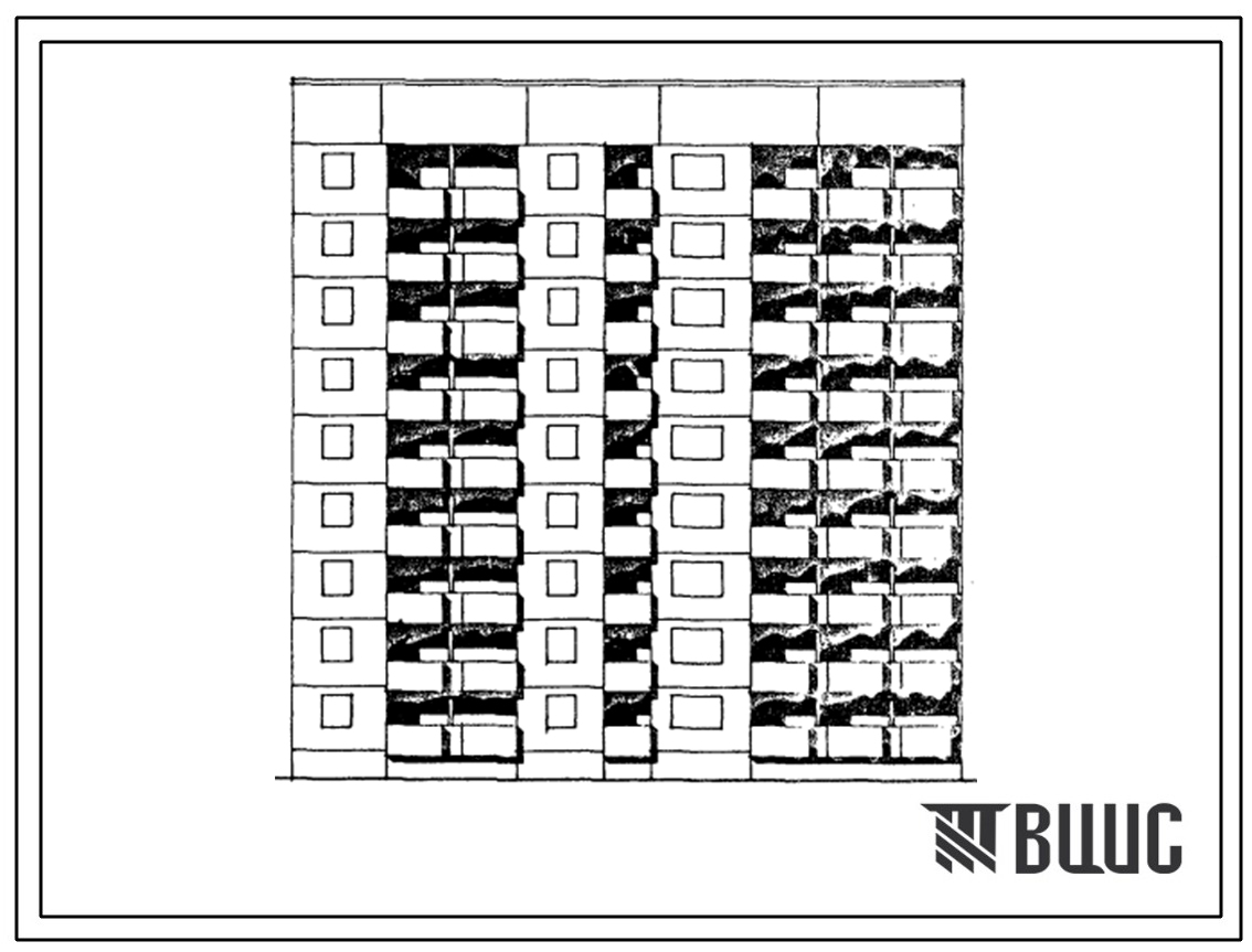 Типовой проект 119-06.85 Блок-секция рядовая с торцевыми окончаниями 9-этажная 27-квартирная. Для строительства во 2Б климатическом подрайоне Латвийской ССР.