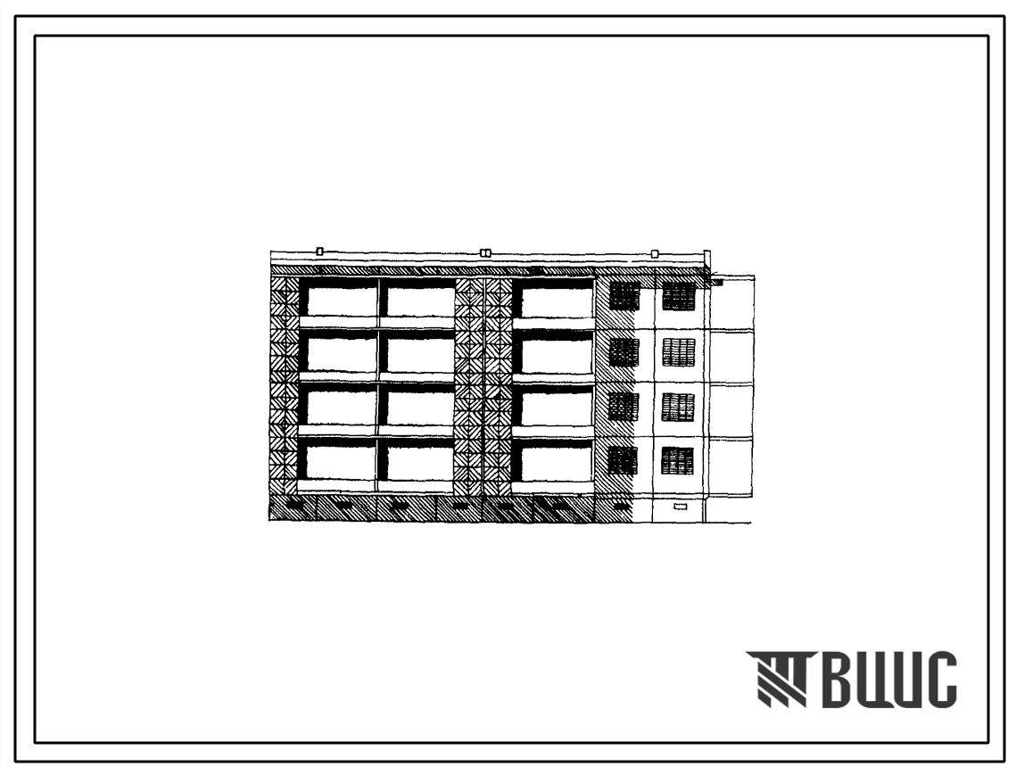 Типовой проект IVз-500УС-07/1 Четырехэтажная 20-квартирная торцовая блок-секция (однокомнатных 1Б — 8, двухкомнатных 2Б — 8, трехкомнатных 3Б — 4). Для строительства в IVА климатическом подрайоне Туркменской ССР сейсмичностью 7 баллов.