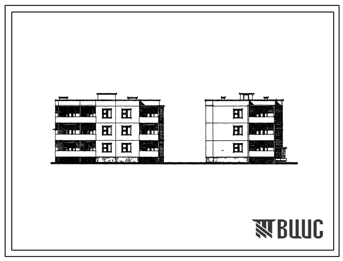 Типовой проект 210-04.2 Трехэтажная шестиквартирная торцевая блок-секция с квартирами 3Б-4Б (правая).