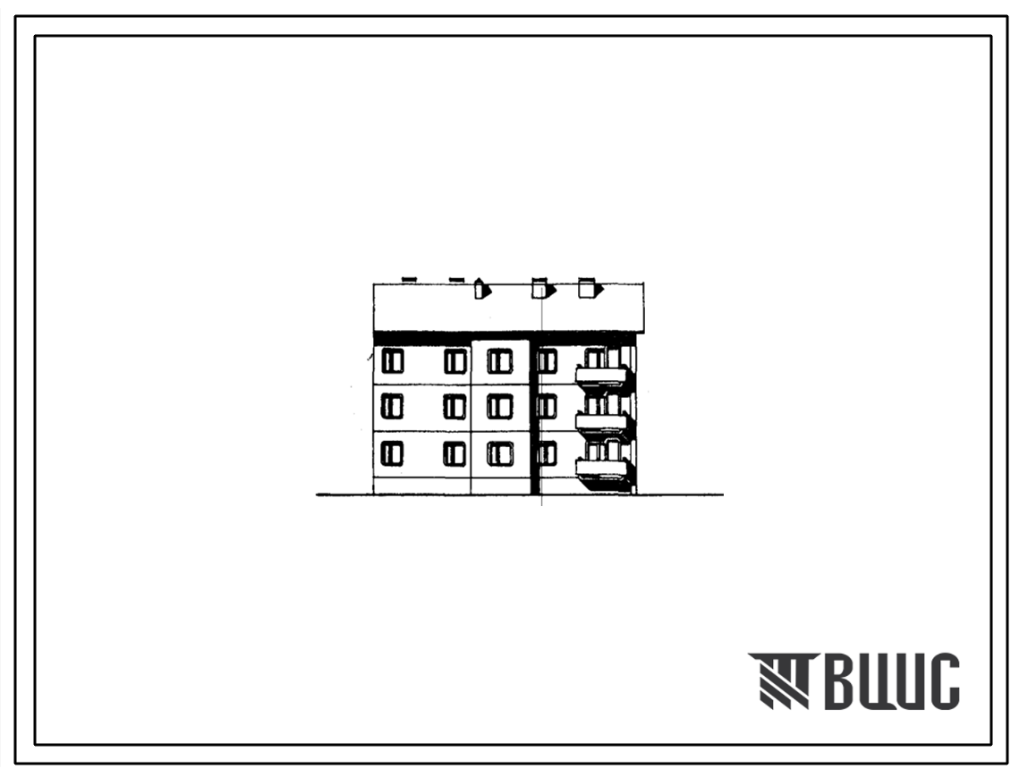 Типовой проект 135-0154с.86 Трехэтажная блок-секция торцевая правая на 9 квартир. Для строительства в городах и поселках городского типа