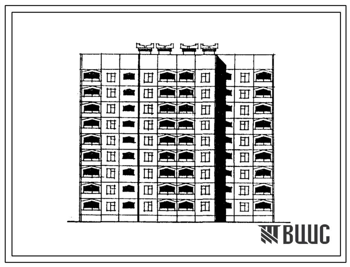 Типовой проект 165-014с.85 Девятиэтажная блок-секция рядовая с торцевыми окончаниями на 54 двухкомнатных квартиры типа 2Б