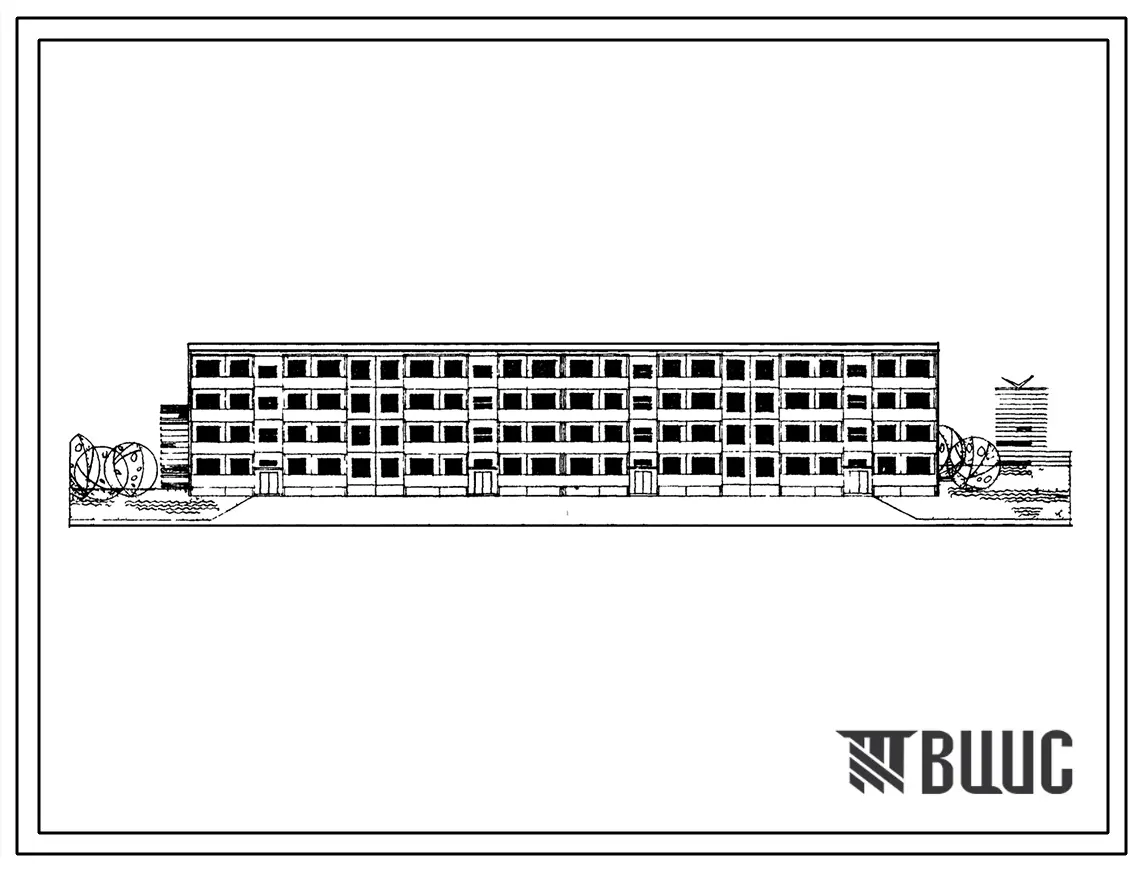 Типовой проект 1Уз-500ТСП-5 Крупнопанельный четырехэтажный четырехсекционный 32-квартирный дом с 4-5 комнатными квартирами.