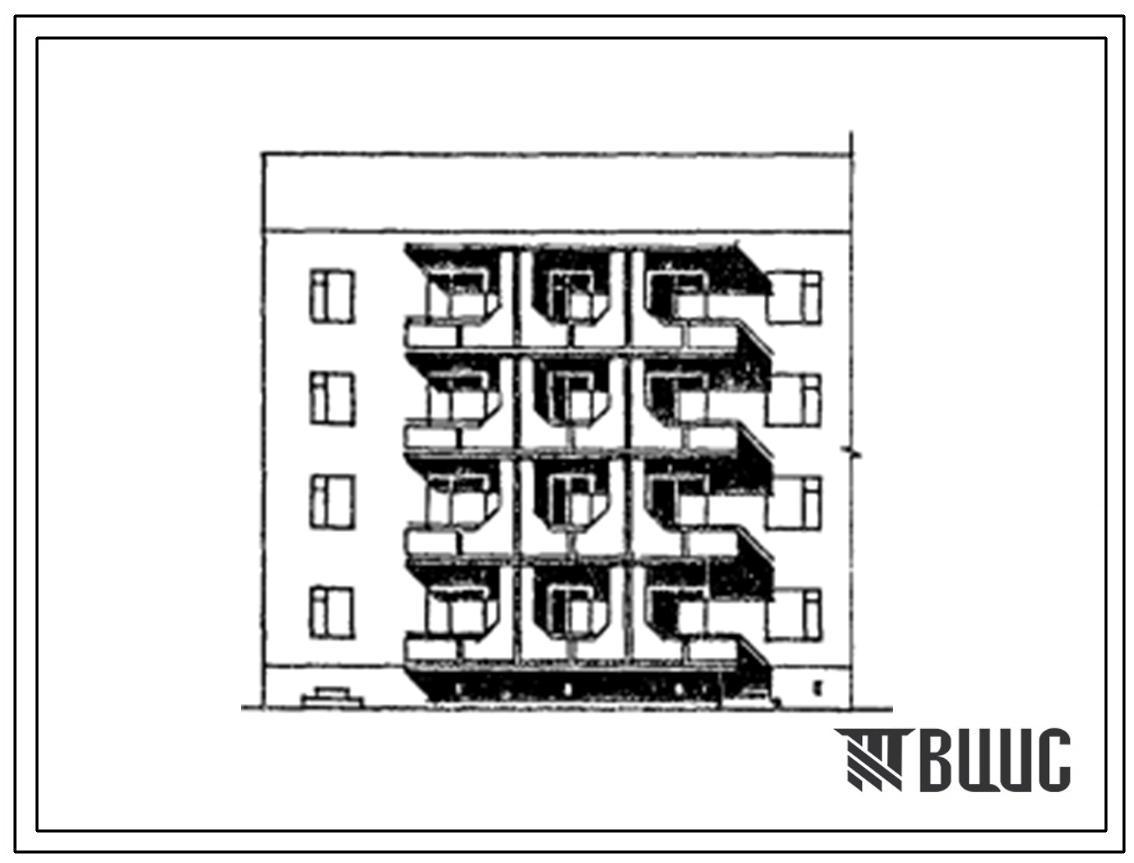 Типовой проект 175-03с.13.87 Блок-секция 4-этажная 12-квартирная 1Б.2Б.3Б торцовая левая для Киргизской ССР