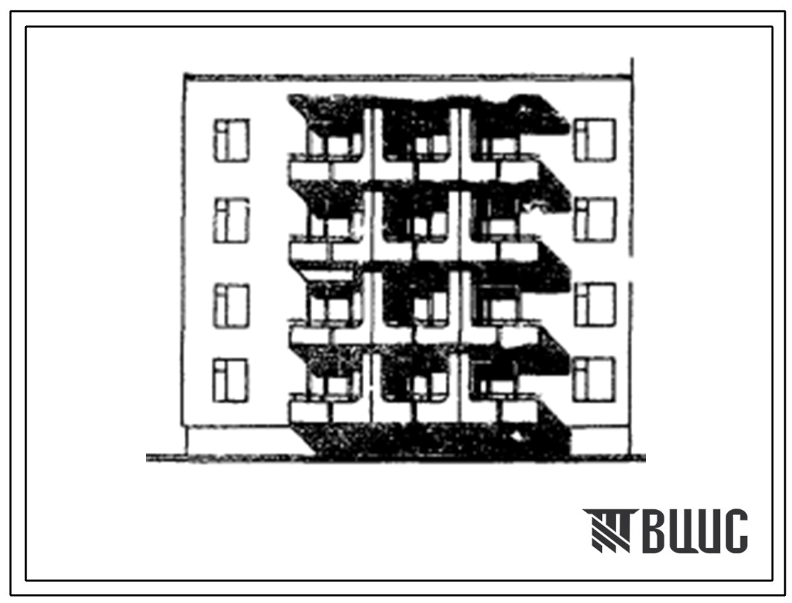 Типовой проект 175-03с.84 Блок-секция 4-этажная 12-квартирная 1Б.2Б.3Б торцевая левая. Для строительства во 2 климатическом районе Киргизской ССР сейсмичностью 8 баллов.