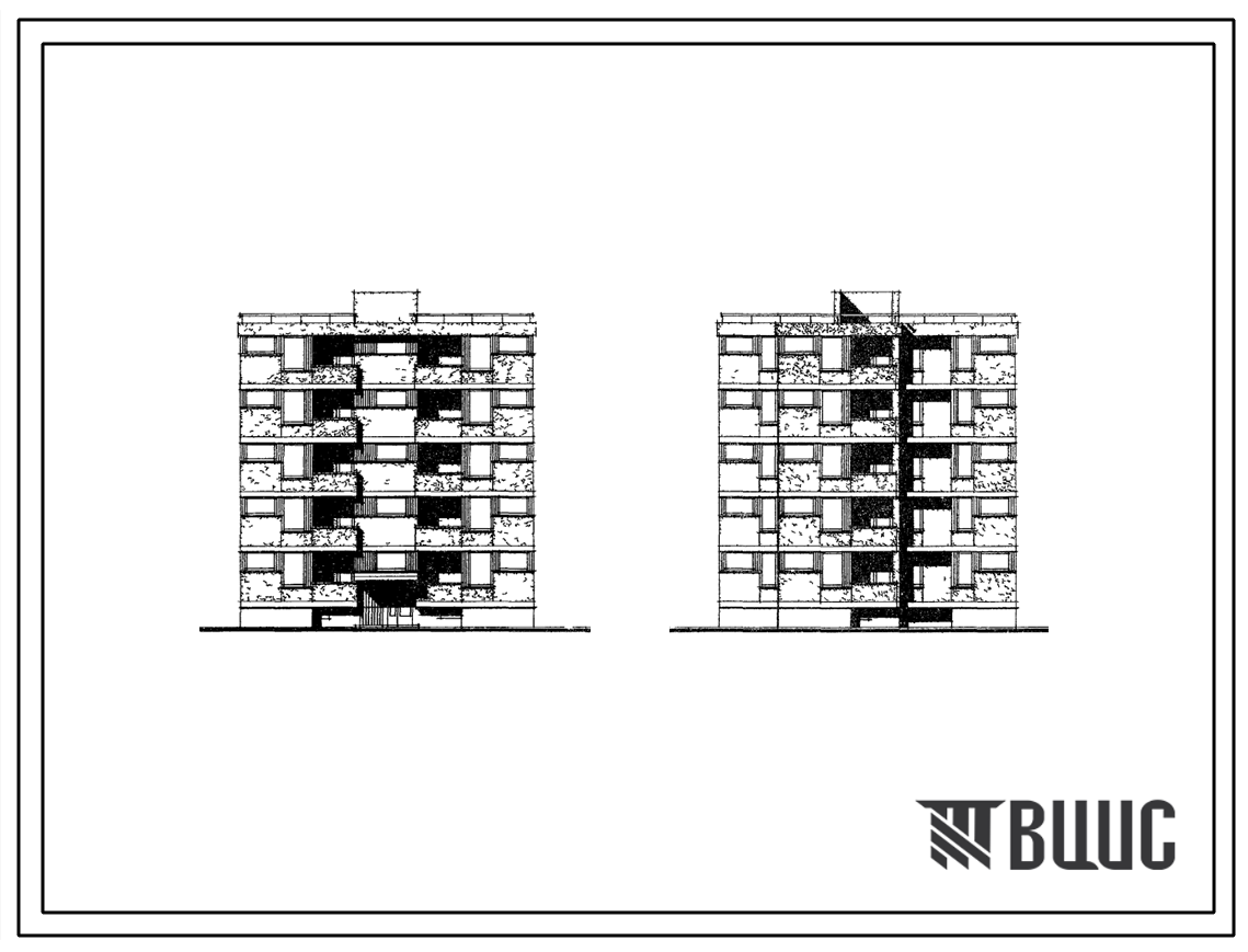 Типовой проект 126-023 Пятиэтажная рядовая, торцевая блок-секция на 10 квартир (трехкомнатных 3А-5, четырехкомнатных 4Б-5). Стены из крупных ячеистобетонных блоков.