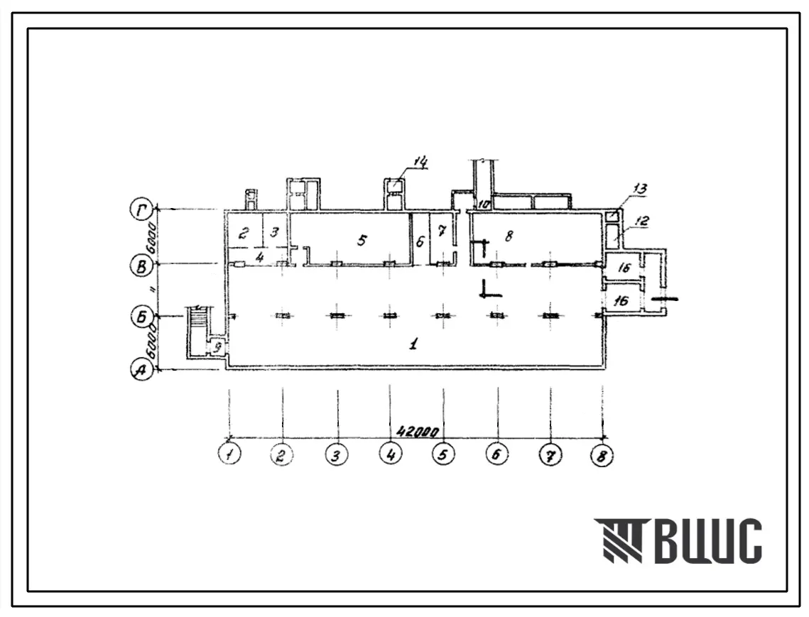 Типовой проект А-I,II,III,IV-1200-78/21 Отдельно стоящий заглубленный склад, (убежище на 1200 человек, размеры убежища 42м на 18м, режимы вентиляции 1,2).