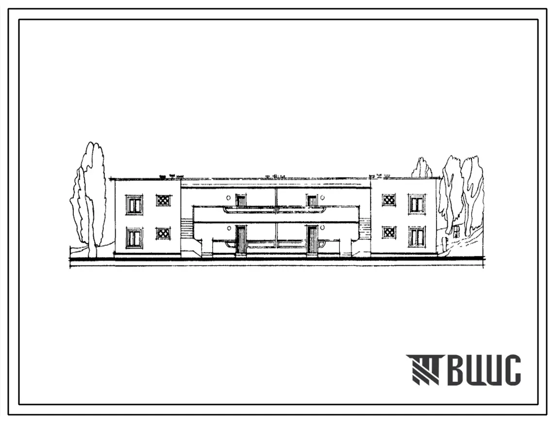 Типовой проект 154-40-40с Двухэтажный жилой дом для малосемейных с 1 и 2 комнатными квартирами галерейного типа (однокомнатных 1Б — 4, двухкомнатных 2Б — 4). Для строительства в районах сейсмичностью 7 и 8 баллов.