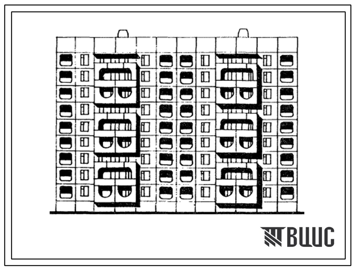 Типовой проект 105-0104с.85 Блок-секция 9-этажная 54-квартирная рядовая с торцевыми окончаниями. Шаг поперечных стен 3,6м. Для строительства в 3 климатическом районе сейсмичностью 8 баллов.