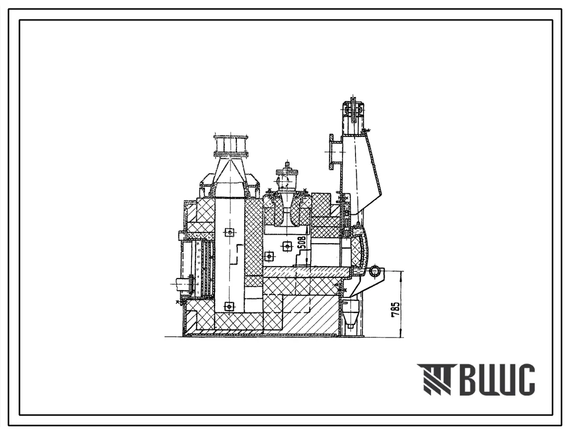 Типовой проект 406-9-277.84 Печь нагревательная камерная размерами пода 0,58 х 0,58 м на газе среднего давления с отводом дыма вверх