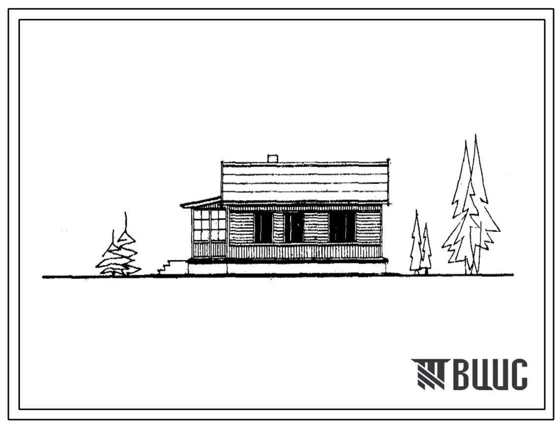 Типовой проект 1-50Б-19 Одноэтажный одноквартирный жилой дом с квартирой в 3 комнаты с полным благоустройством, стены брусчатые.