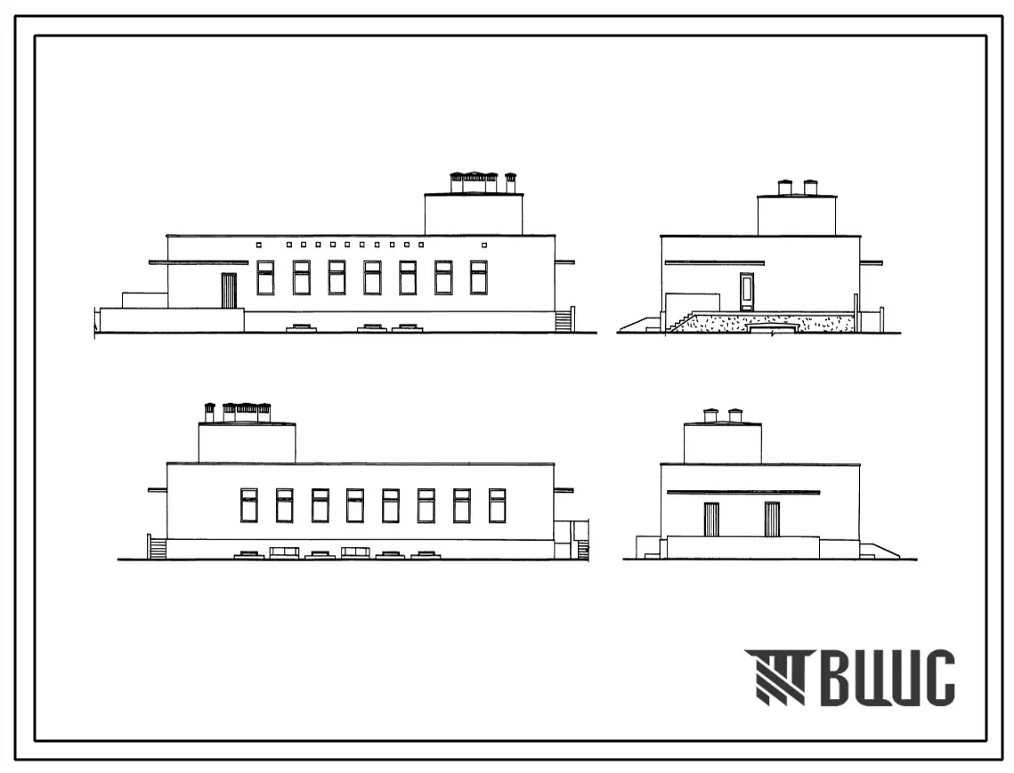 Типовой проект 254-9-57 Пищеблок районной больницы на 300 коек с поликлиникой на 800 посещений в смену. Здание одноэтажное. Стены из кирпича.