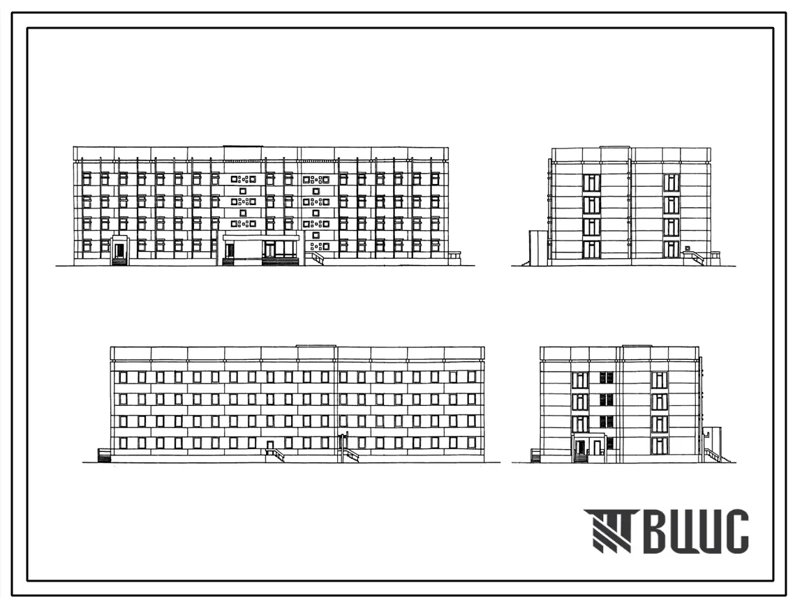 Типовой проект 252-4-32с Поликлиника на 380 посещений в смену. Сейсмичность 9 баллов. Здание четырехэтажное. Каркас сборный железобетонный серии ИИС-04. Стены из легкобетонных панелей.