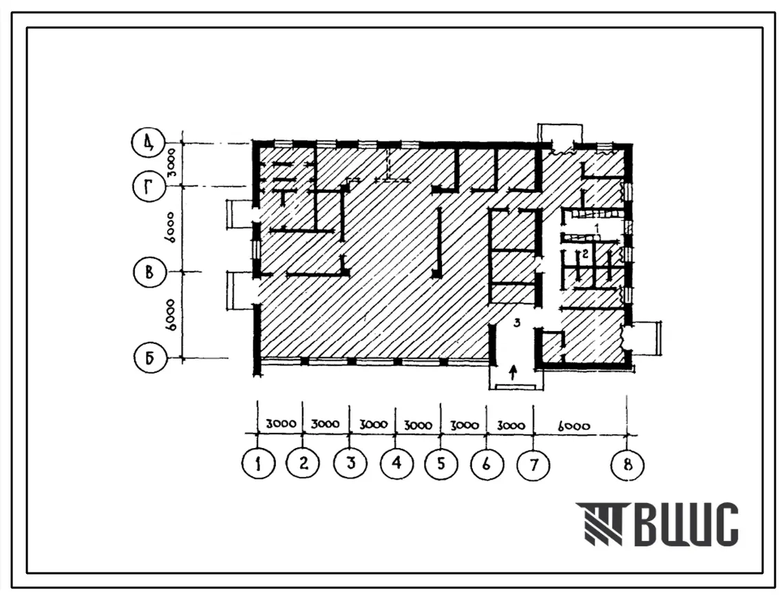 Типовой проект П-5-15(274-20-140с.83) Помещения гардеробной столовой на 50 мест, приспосабливаемые под ПРУ (убежище на 15 человек, размеры убежища 24м на 15м, режимы вентиляции 1,2).