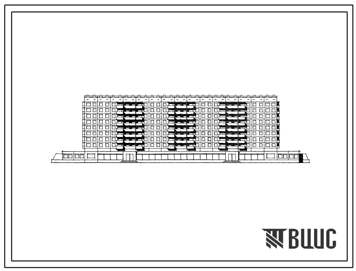 111-135-181 Девятиэтажный жилой дом на 128 квартир (однокомнатных 1Б-16, двухкомнатных 2Б-64, трехкомнатных 3Б-48) с магазином в первом этаже. Для строительства в 1В климатическом подрайоне, 2 климатическом районе с возможностью применения в 3 климатическ