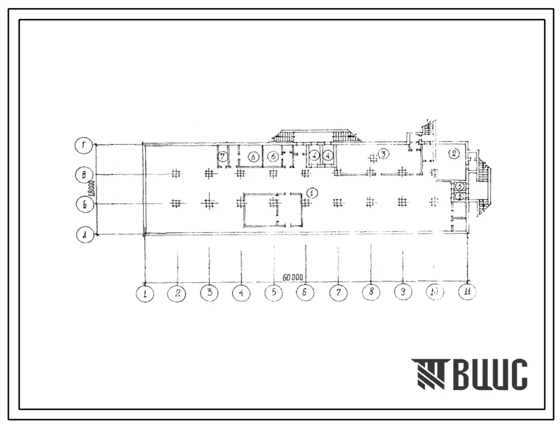 Типовой проект А-3-1500-76/48 Бытовые и складские помещения в подвале отдельно стоящего универсального 3этажного здания, (убежище на 1500 человек, размеры убежища 60м на 18м, режимы вентиляции 1,2).
