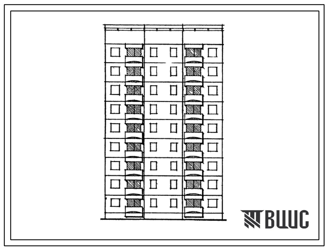Типовой проект 129-050с.13.86 Блок-секция 9-этажная 18-квартирная рядовая с торцовыми окончаниями 3Б-3Б (для Армянской ССР)