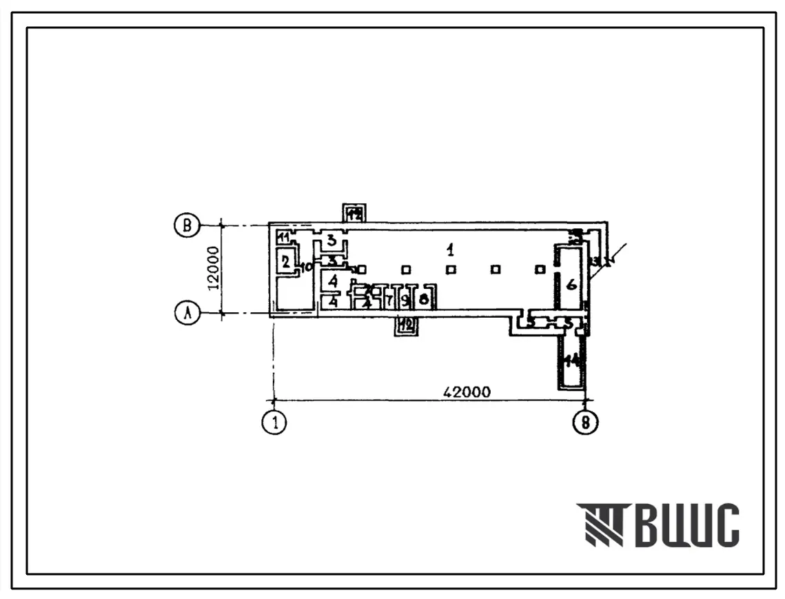 Типовой проект А-2,3,4-750-79/100 Склад вспомогательных материалов в подвале прядильно-ткацкой фабрики, (убежище на 750 человек, размеры убежища 42м на 12м, режимы вентиляции 1).