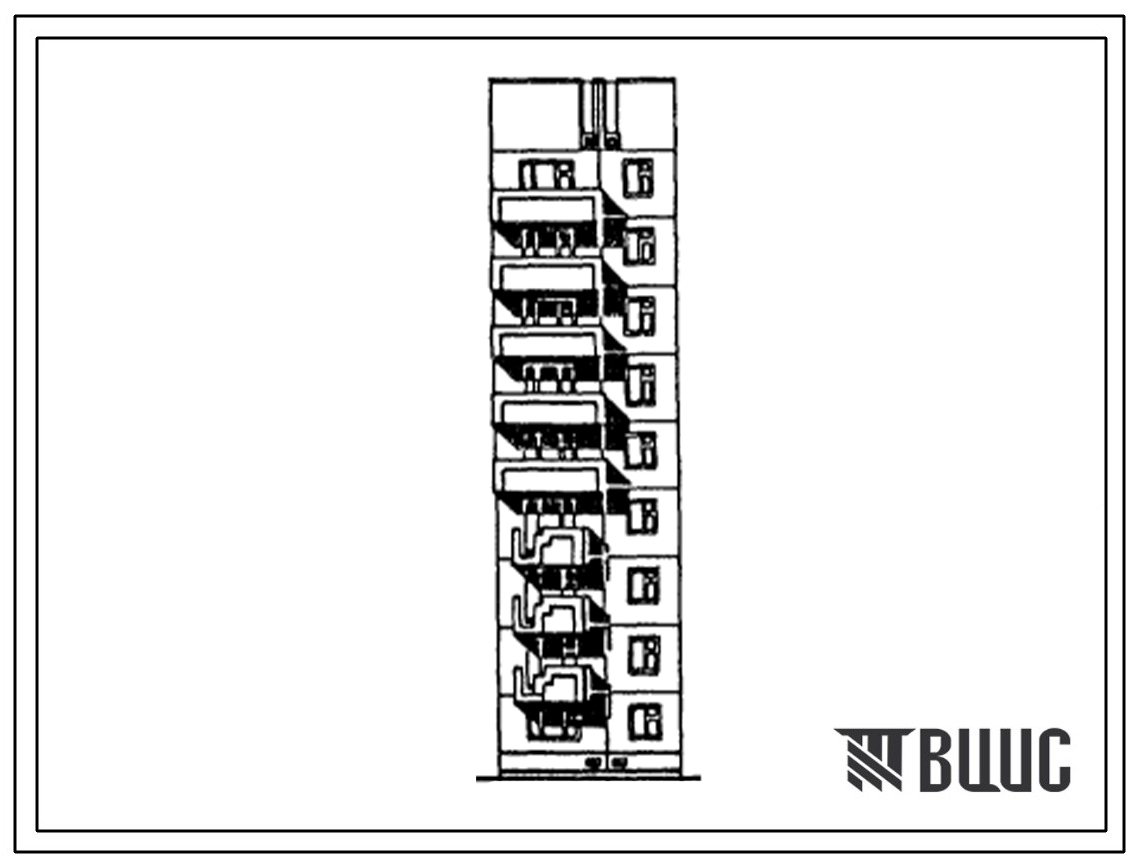 Типовой проект 97-0258.23.86 9-этажный 18-квартирный рядовой блок-комплект правый 9Рп2-1Б-1Б (для г. Караганды)