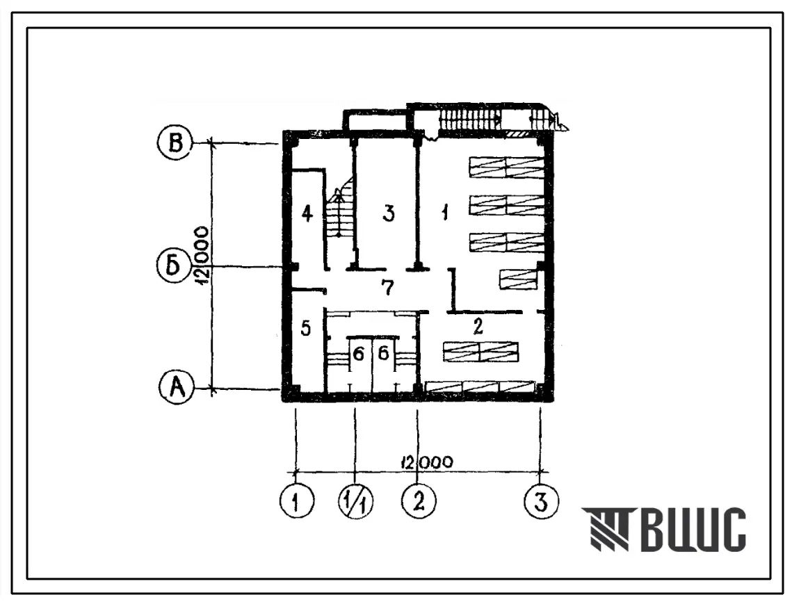 Типовой проект П-1-100(416-1-144.83) Административного корпуса грузовой автостанции на 1,5 тыс т отправлений в сутки с контейнерной площадкой, приспосабливаемые под ПРУ(убежище на 100 человек, размеры убежища 12м на 12м, режимы вентиляции 1,2).