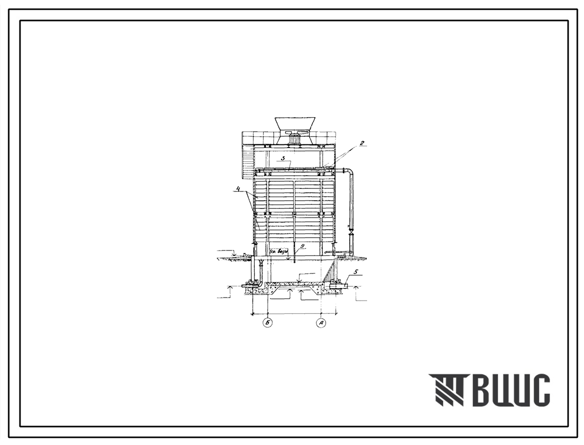 Типовой проект 901-6-86.86 Градирня трехсекционная с вентиляторами 3ВГ25 капельная с секциями площадью 24 кв. м с каркасом из железобетонных элементов