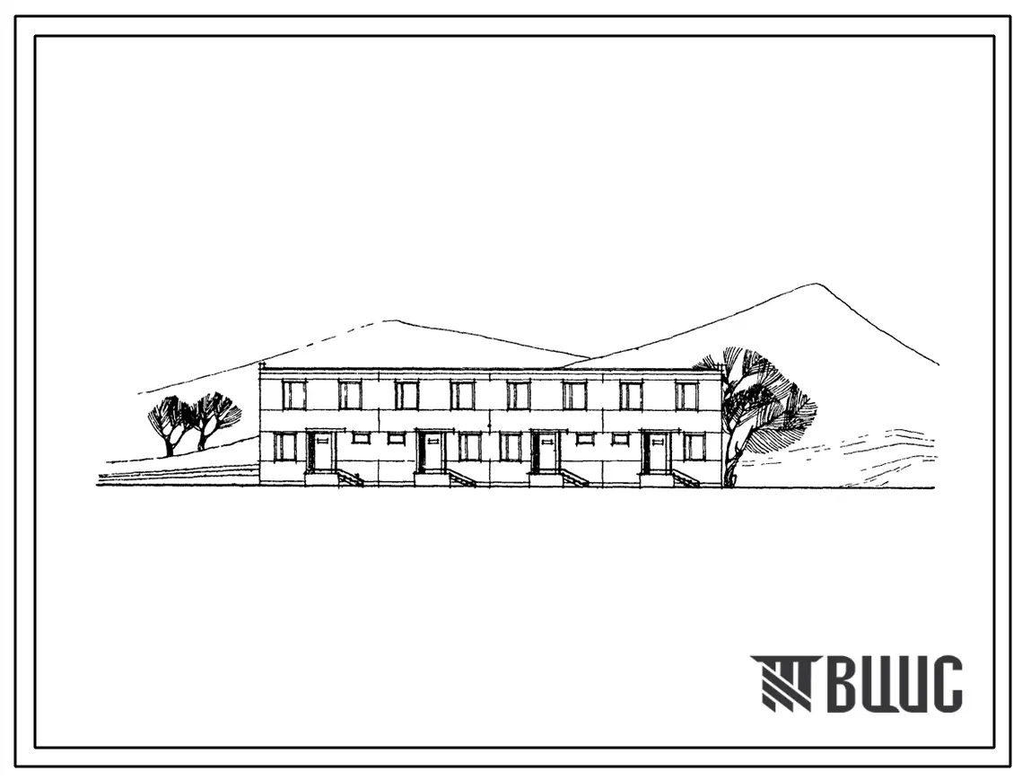 Типовой проект 141-53-33сп Двухэтажный четырехквартирный блокированный жилой дом с трехкомнатными квартирами из силикатобетонных или силикальцитных панелей.