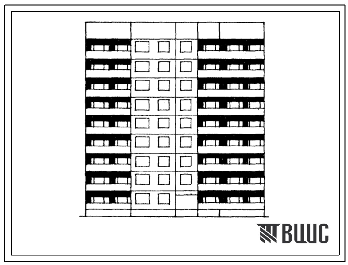 Типовой проект 1Лг-602-013/1 Девятиэтажная блок-секция торцевая правая на 35 квартир (однокомнатных 1А-8 двухкомнатных 2Б-9, трехкомнатных 3Б-9, четырехкомнатных 4Б-8, пятикомнатных 5А-1). Для строительства во 2Б климатических подрайонах Латвийской ССР