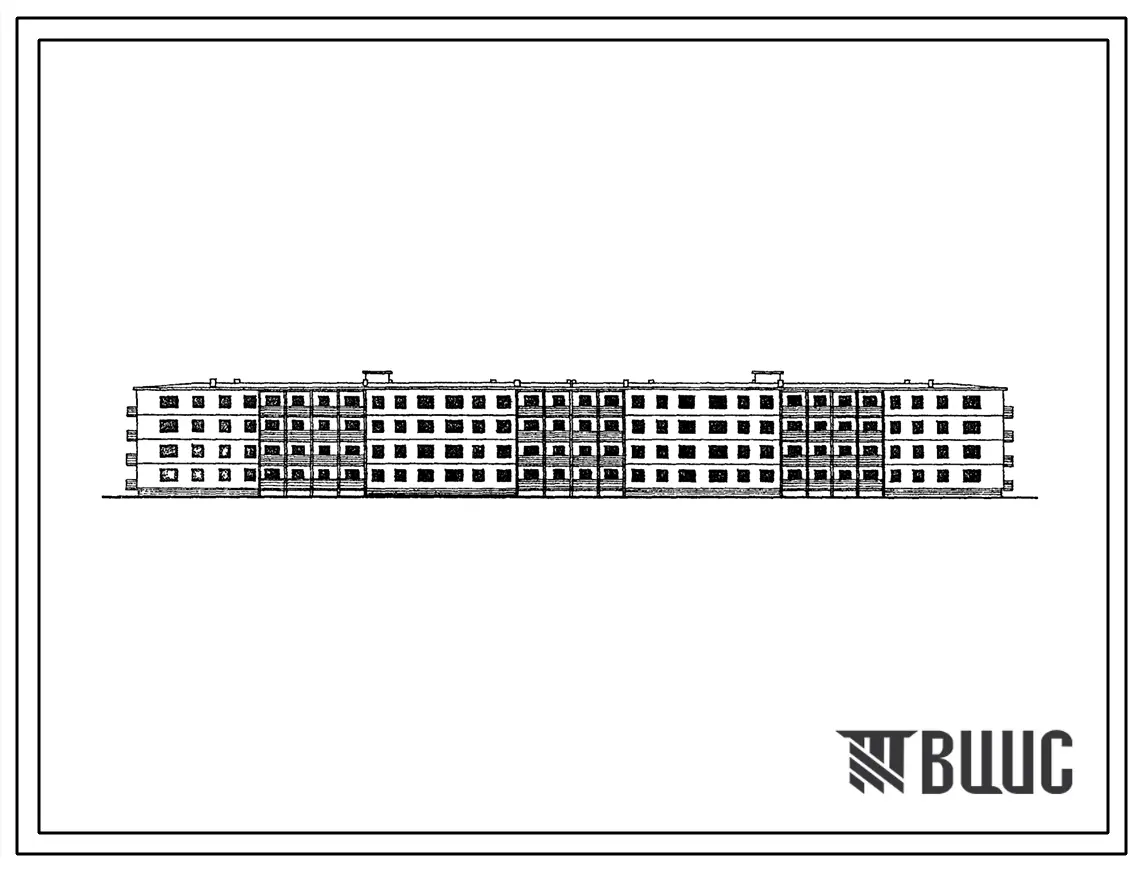 Типовой проект 1у-438АС-35к Четырехэтажный восьмисекционный жилой дом на 103 квартиры со стенами из кирпича (однокомнатных 7, двухкомнатных 63, трехкомнатных 33).