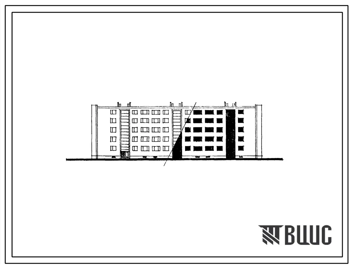 Типовой проект 1Э-318-37 Пятиэтажный трехсекционный жилой дом на 45 квартир со стенами из кирпича (однокомнатных 5, двухкомнатных 35, трехкомнатных 5).