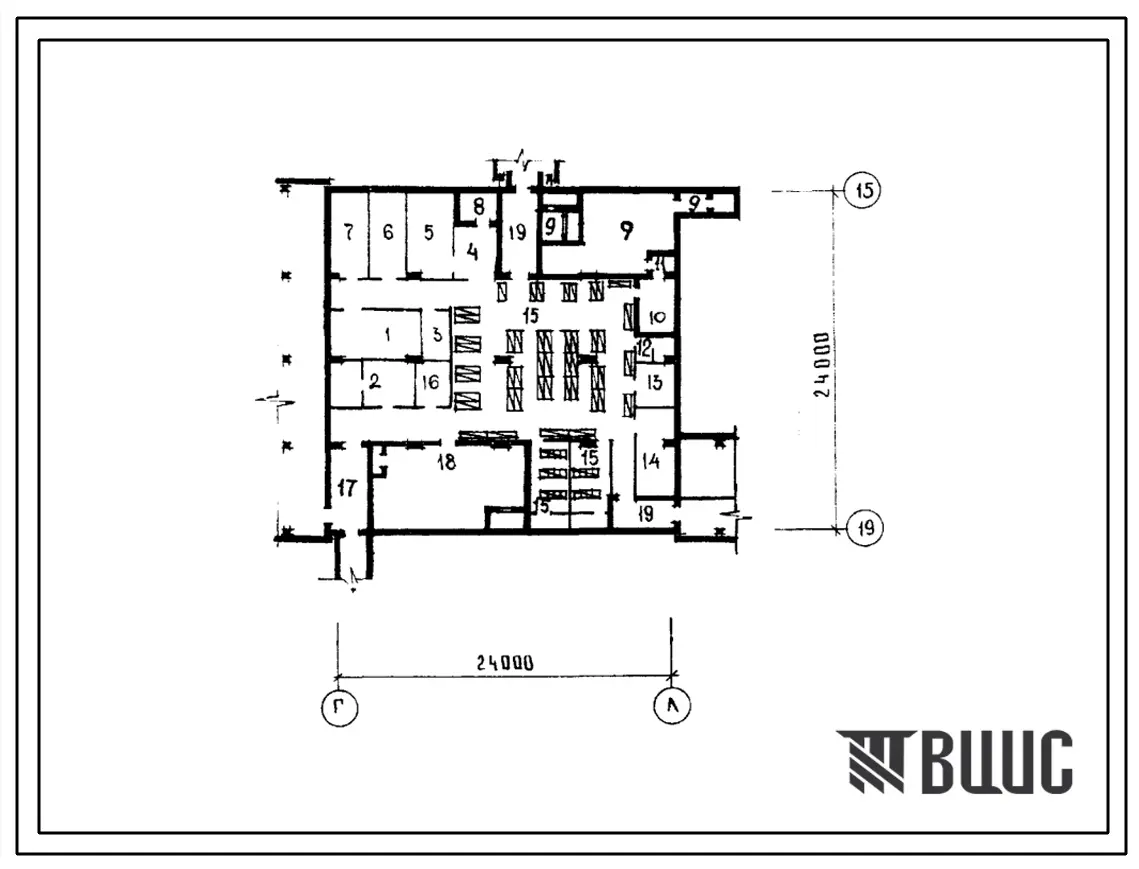 Типовой проект А-3-100(252-2-20С) Хозяйственно-бытовые помещения,приспосабливаемые под убежище в подвале главного корпуса родильного дома на 250 коек с женской консультацией, (убежище на 100 человек, размеры убежища 24м на 24м, режимы вентиляции 1,2).
