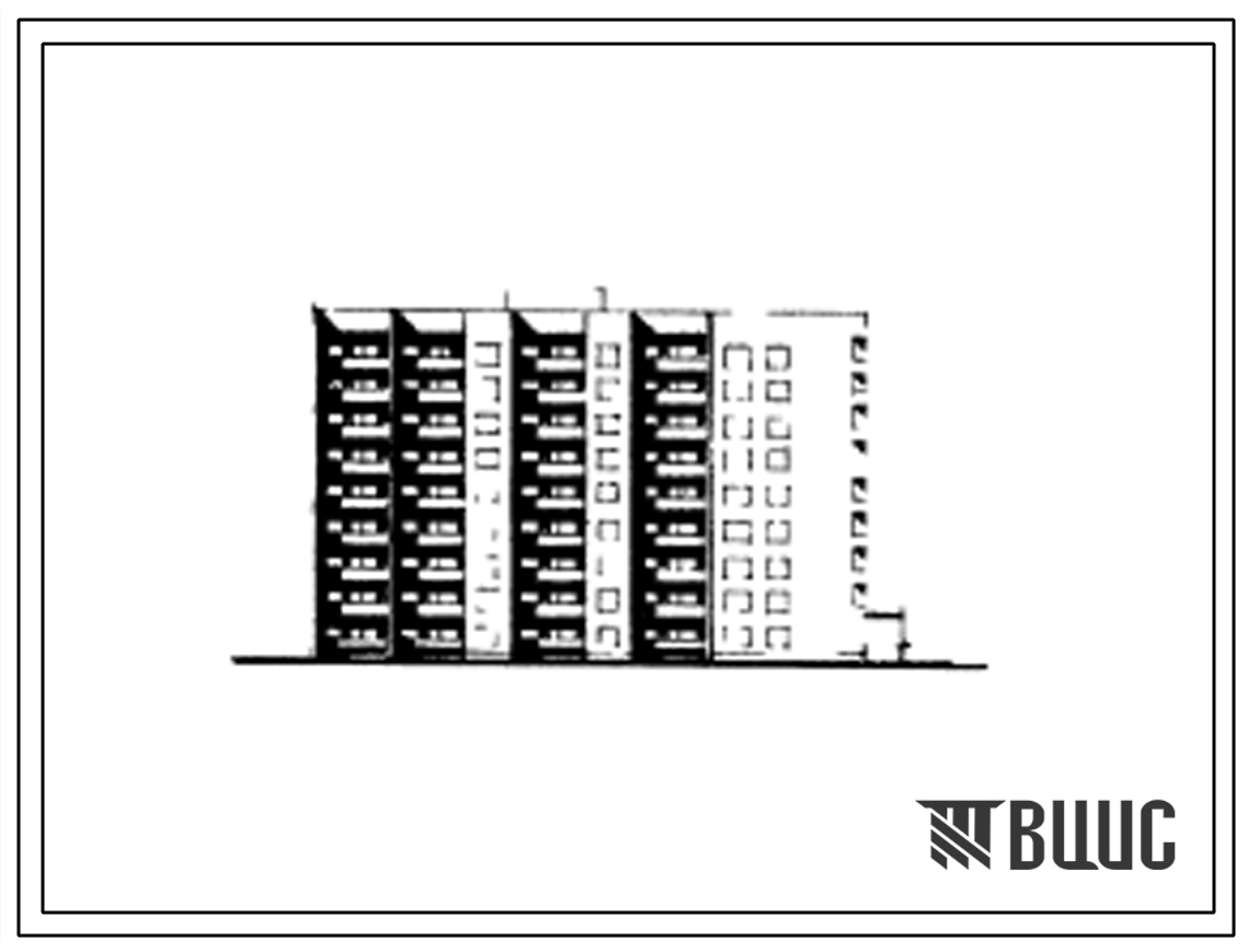Типовой проект 124-019 Блок-секция девятиэтажная торцевая правая со встроенными в 1 этаже подсобными помещениями для продовольственного магазина, тип. пр. №272-32-23, блок 4, тип 1, на 70 квартир (однокомнатных 1Б-9, двухкомнатных 2Б-36, трехкомнатных 3Б-